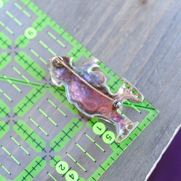 Vintage Enamel Snowman Brooch Skating Holiday Pin Red Green Glitter Hat - Picture 4 of 4